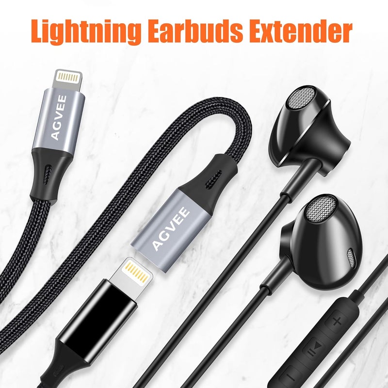 AGVEE 2 Pack 4 inch Lightning Extension Cable, Braided Female to Male Extender Full Function Cord Compatible with iPhone iPad, Data Sync Video Audio & Charging Connector Adapter, Dark Gray - Image 4